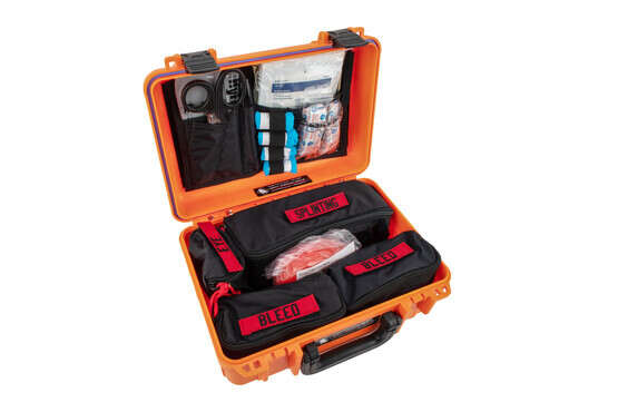 North American Rescue Range Trauma Kit with Hard Case in Orange includes organized medical supplies